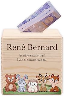 LAUBLUST Tirelire Enfant personnalisée avec prénom | Tirelire en Bois - Cadeau pour Fille & garçon | Cadeau personnalisé pour baptême, Communion, Confirmation, Anniversaire (Animaux de la Forêt)