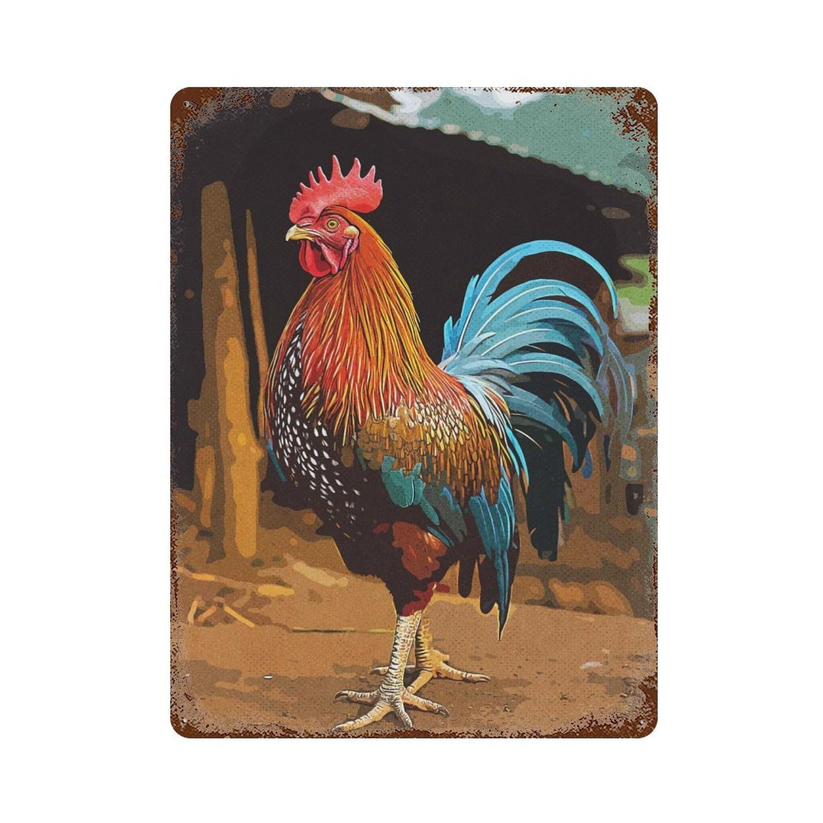 Rusty Metal Tin Sign with Rooster Design 15.7"x11.8", for Garage, Bar And Workshop Decor, Decorative Metal Wall Art
