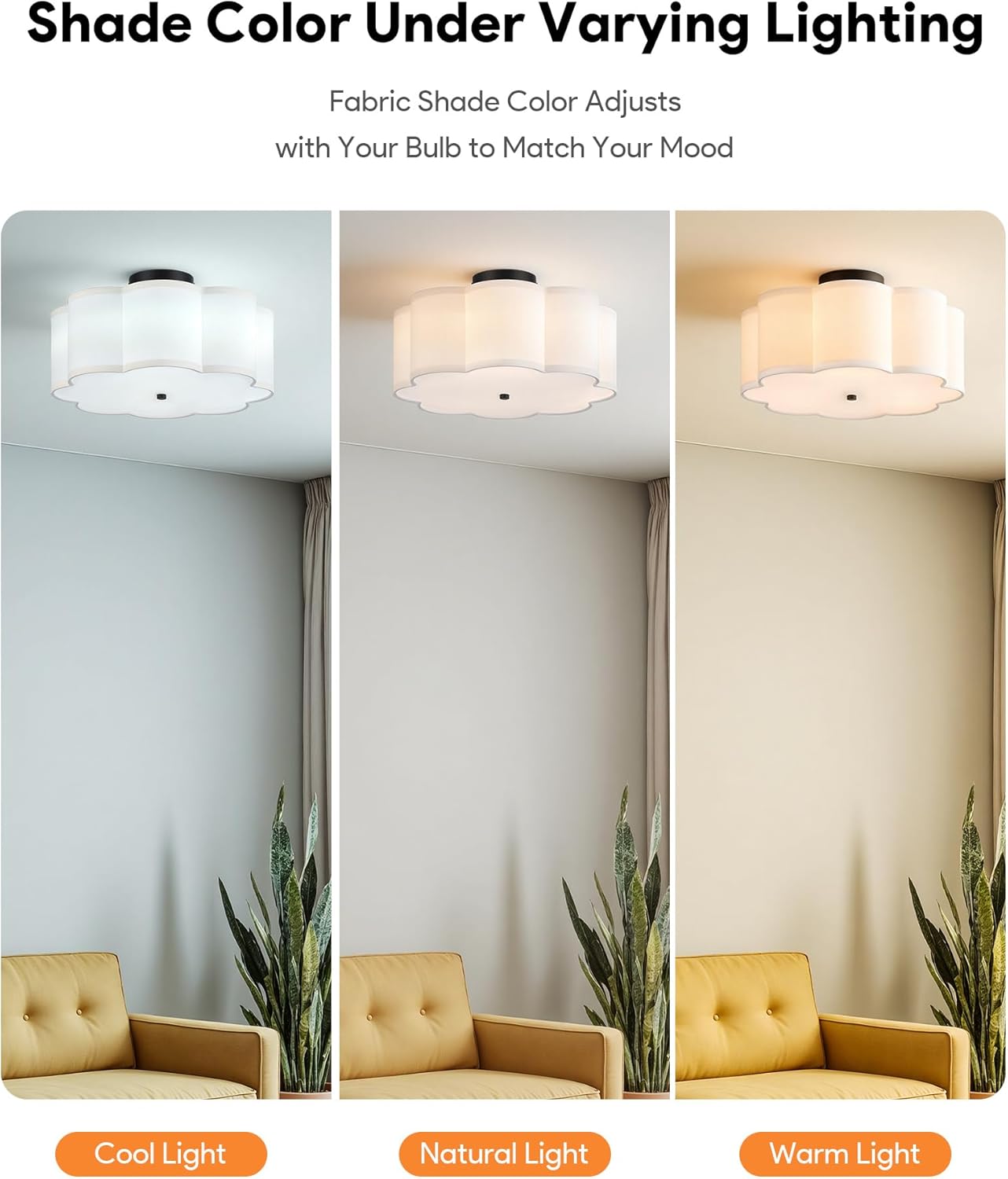 vonluce semi-flush mount ceiling light, 15.7" modern 3-light ceiling light fixture with white petal-shaped shade 3 e26 sockets for bedroom entryway living room, black finish, etl certificated black 15.7"