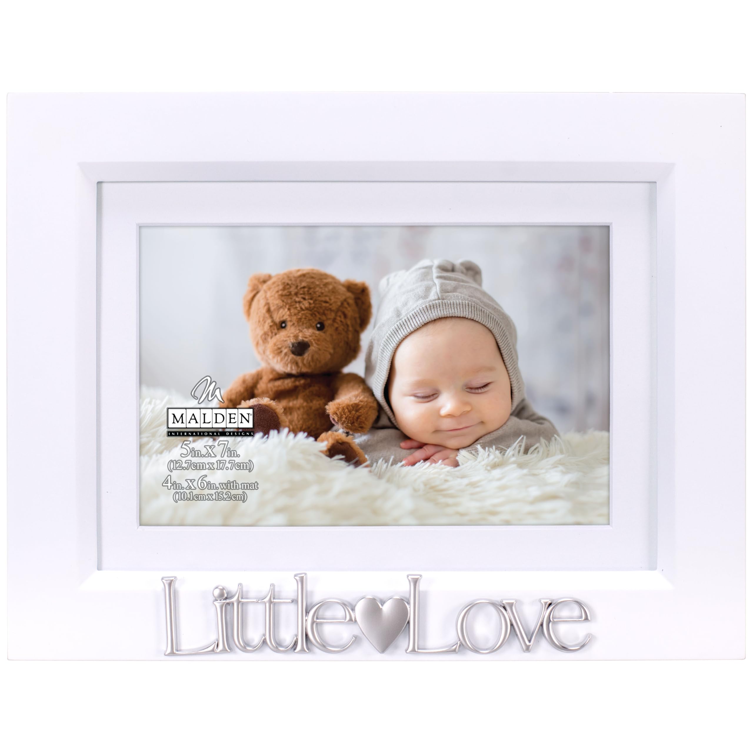 Malden White International Designs 4X6 Or 5X7 Little Love Expressions Picture Frame Silver Finish Word Attachment Matte Finish Frame Beveled Mat