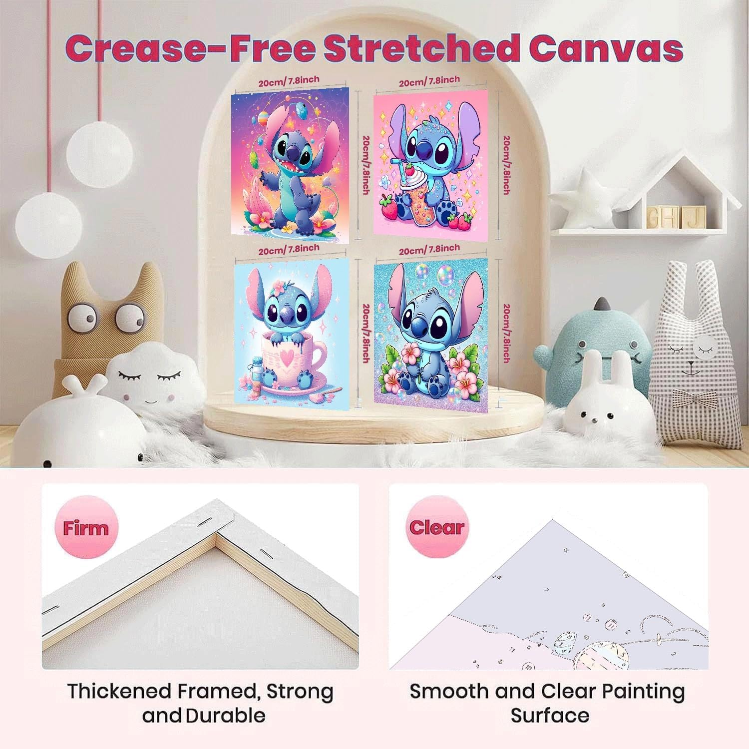 nekpiahu 6 Pack Cartoon Paint by Numbers for Kids with Framed Canvas-with Wooden Easel, Paint by Number for Kids Ages 4-8-12, DIY Easy Acrylic Oil Painting Kits for Home Wall Decor (8X8inch)