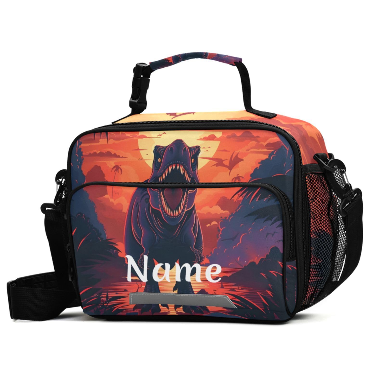 BOENLE Custom Dinosaur Sunset Lunch Box for Boys Girls Personalized Name Insulated Lunch Bag Kids Cooler Tote Reusable School Picnic