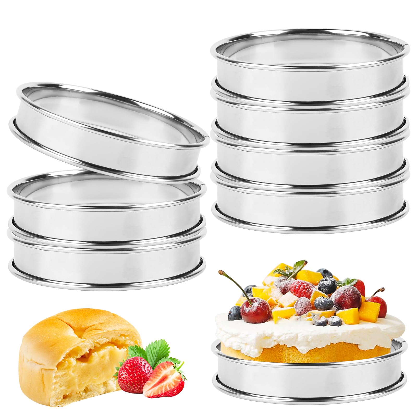 DUBUOZA 10 stuks bakringen, dessertringen, tarteletvormpjes, zwarte ronde mousse-cirkelring, cake, geschikt voor het maken van pannenkoeken, donuts en cake