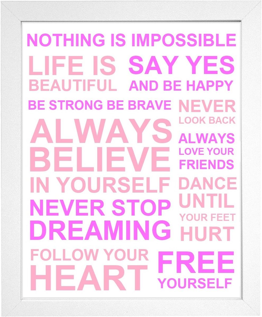 Customised Inspiration Quote Poster w/ Frame (1 Pack) - Create Your Own Poster Using 38 Words or 12 Short Sentences - Pink w/ White Frame Medium (54x43cm)