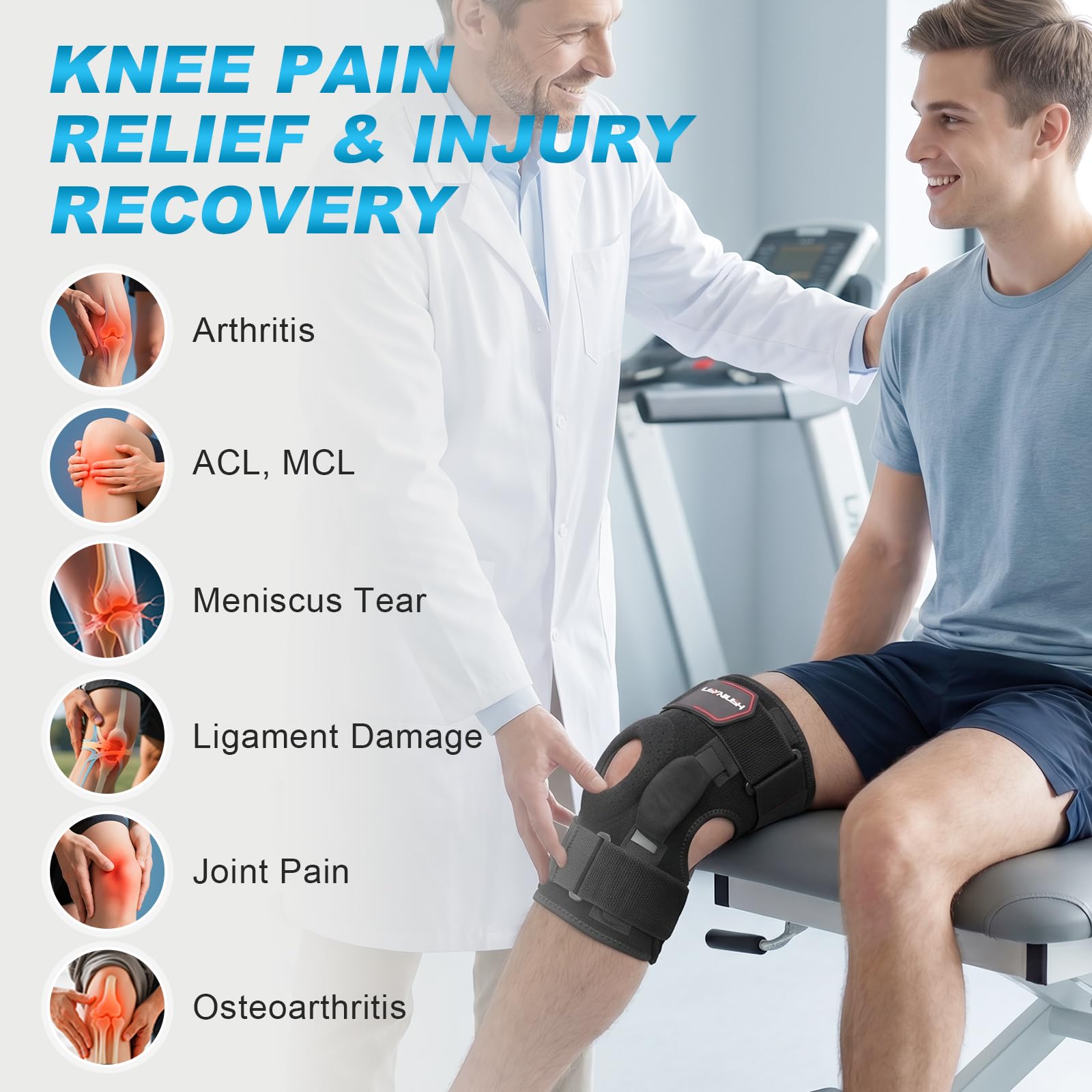 Lexniush Genouillère Sport Réglable avec Stabilisateurs Latéraux, Genouillere Arthrose Genou pour Ligamentaire, ACL/MCL, Attelle Genou et Coussin en Gel Rotulien pour Sport, Course, Running
