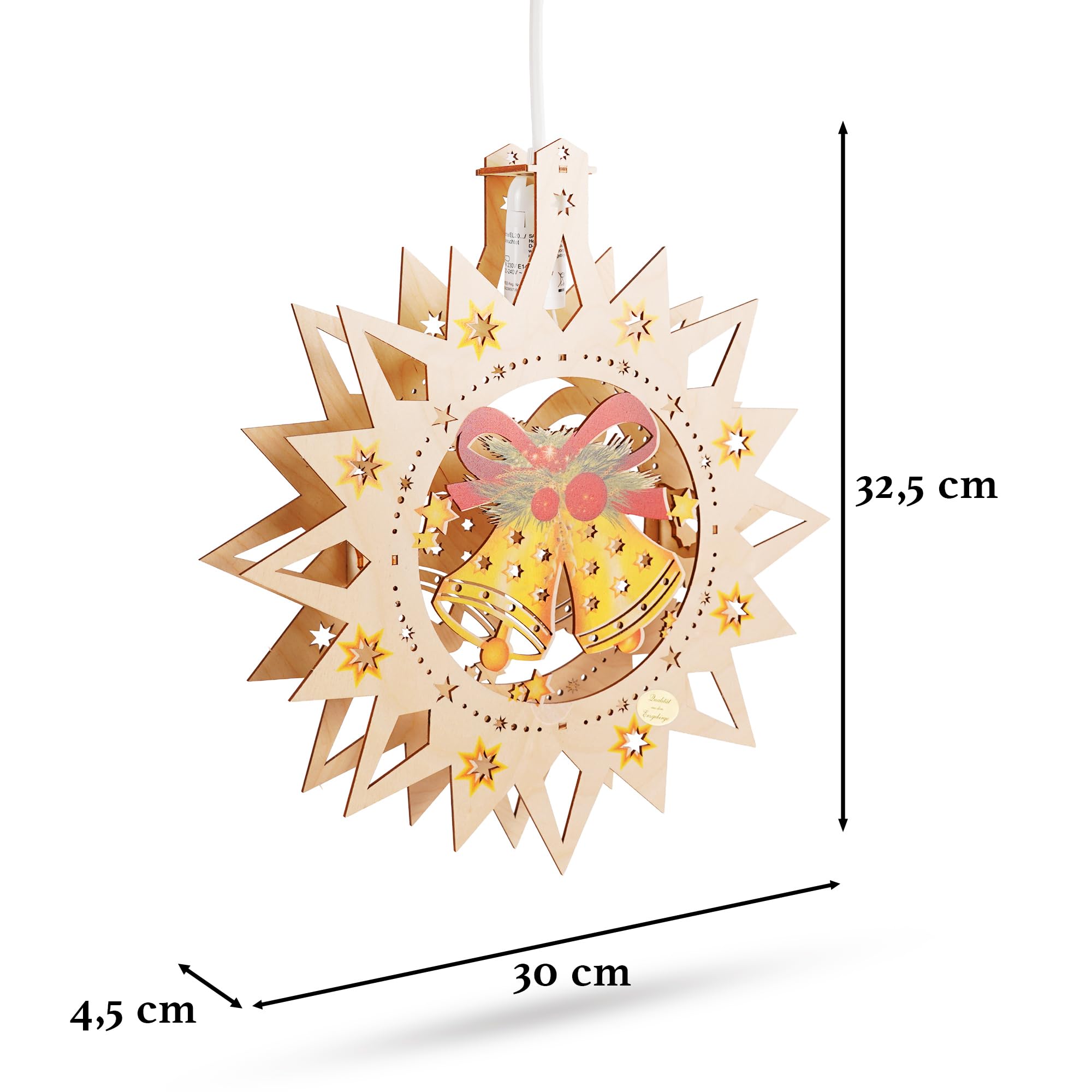 Saico - LED Fensterlicht „Glocke“ - Fensterdeko für Weihnachten, mit LED Beleuchtung aus Holz - Weihnachtsdeko mit Glockenmotiv, Fensterbeleuchtung & Geschenkidee, Dekoration Winter - Made in Germany