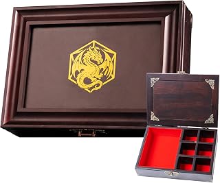 Vintage Dice Tray & Rolling Box for DnD - With Adjustable Dividers | Antique-Style Storage Vault, Adjustable Dividers for Dice, Minis & Tokens, Solid Pine, Tabletop RPG Gift for D&D Players