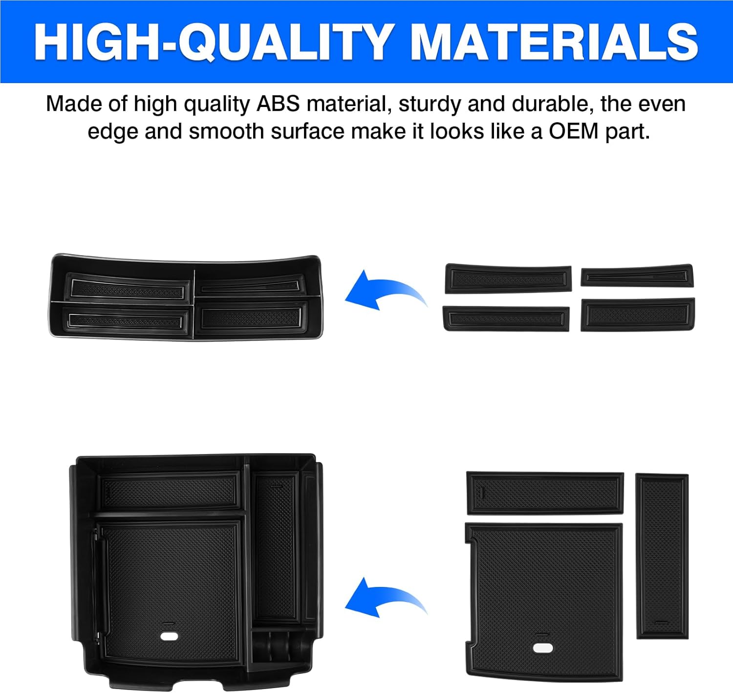 Autorder 2PCS Center Console Organizer for Kia Carnival 2022-2025 2026 Accessories Armrest Storage Box Secondary Insert Tray with Black Anti-Slip Mat（Front Tray + Armrest Organizer）