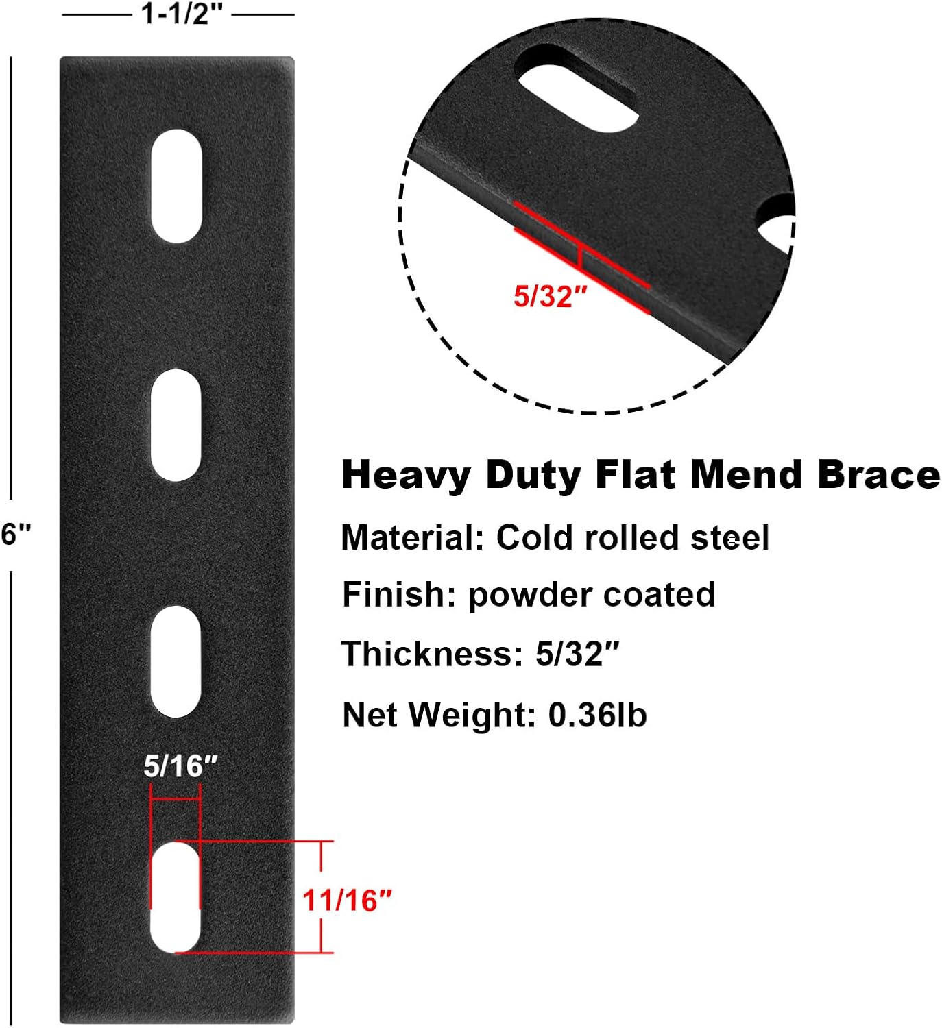 heneng 10 Pcs Flat Mending Plates, 6" x 1-1/2", Slot Fits 5/16" Screw,Slotted Straight Plate, 5/32" Thick