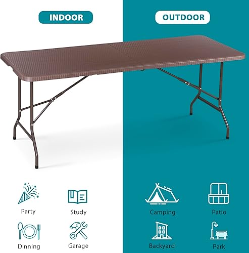 Miniatura 59 de ZENY Mesa plegable de 6 pies, mesa de picnic portátil, mesa de plástico para picnic en interiores y exteriores, fiesta, campamento, mesa plegable