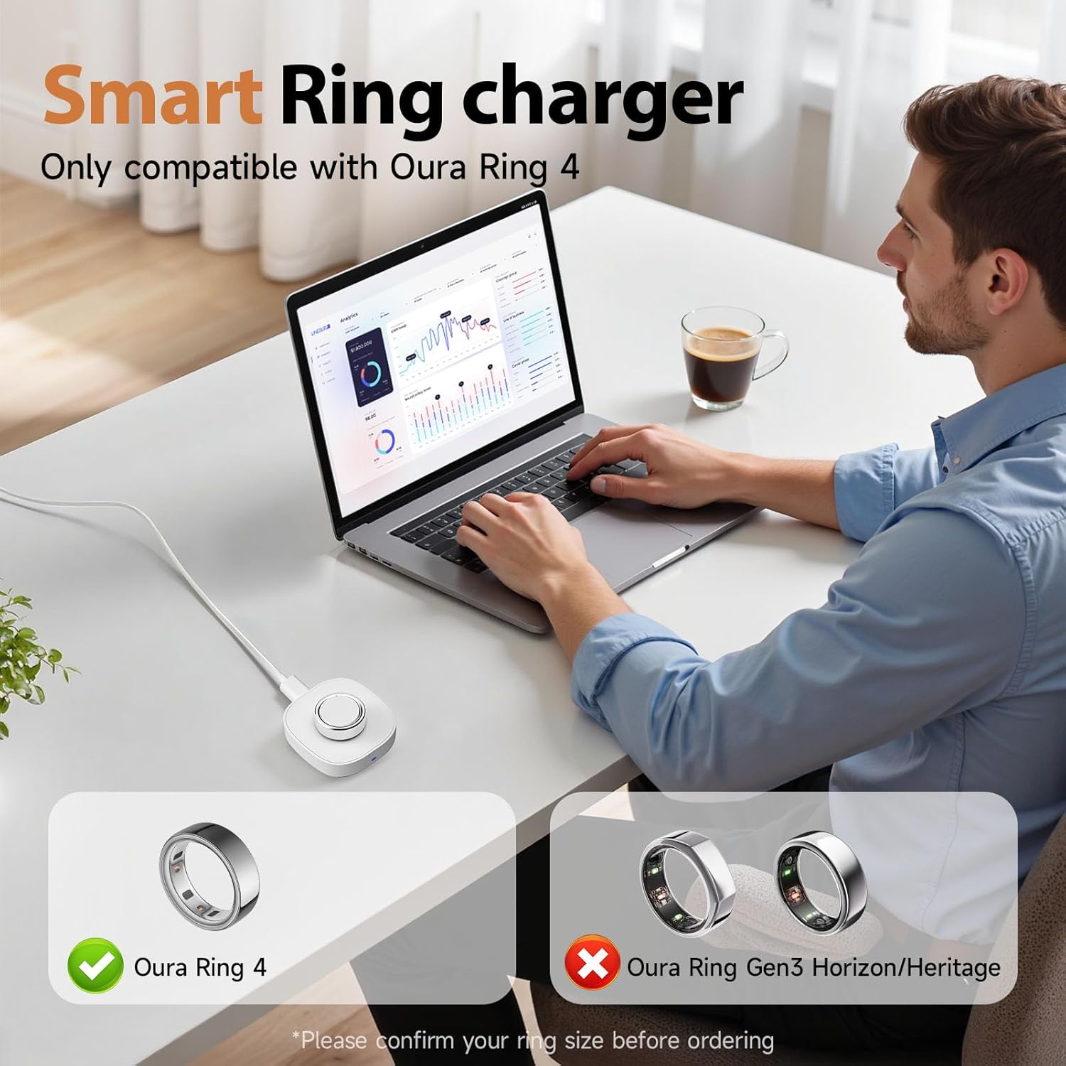 Compatible with Ring Gen 4 Size 9 Charger,Fast Charging Dock and USB-C Cable(NOT Compatible for Ring Gen 3) (White, Size 9)