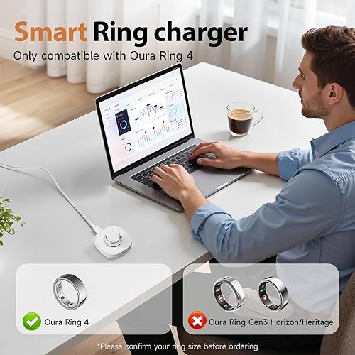 Miniatura 3 de Compatible con cargador Oura Ring 4, base de carga rápida y cable USB-C (no compatible con Oura Ring Gen3) (blanco, tamaño 11)