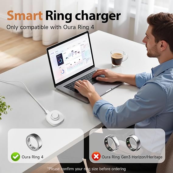 Compatible with Ring Gen 4 Size 9 Charger,Fast Charging Dock and USB-C Cable(NOT Compatible for Ring Gen 3) (White, Size 9)