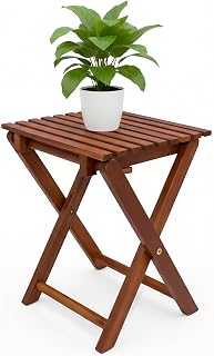 Spetebo Eukalyptus Holz Klapphocker Natur geölt 37 x 29 cm | Holzhocker klappbar