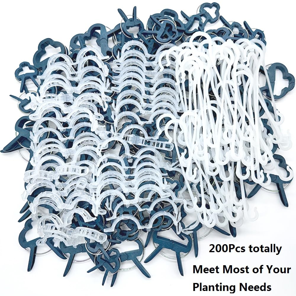 200 Stück Pflanzenclips Set - 100 J-Haken + 100 Ringclips Für Garten