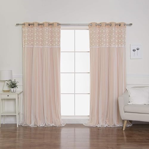 Miniatura 5 de Best Home Fashion Floral Lace Overlay Thermal Insulated Blackout Curtains - Stainless Steel Nickel Grommet Top - Indiepink - 52" W x 84" L - (Set of