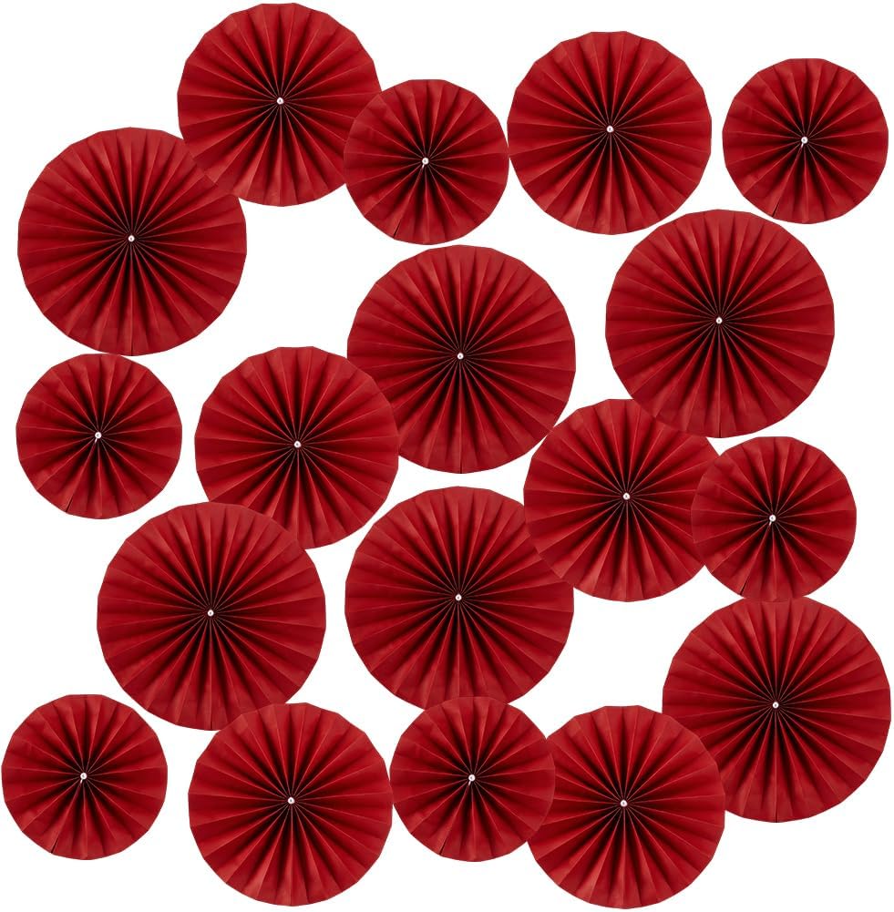 AHANDMAKER 6 pcs Red Paper Fans Wall Decoration Flower Shape Wall Decor for Birthday Wedding Events Graduation Party Christmas Decoration,7.9-11.8 Inch