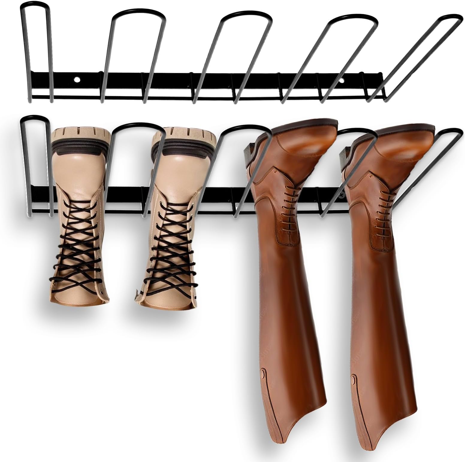 2 Pcs Boot Rack Wader Hangers, Wall Mounted Boot Holder, Metal Boots Hangers for Wall, 4 Pair Boots Organizer for Tall Shoes and Cowboy Shoes, Tall Shoe Holder for Entryway, Garage