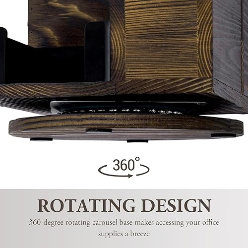 Miniatura 2 de MyGift Organizador moderno de escritorio de oficina de 4 compartimentos en madera maciza quemada rústica con soporte adhesivo acrílico negro y base