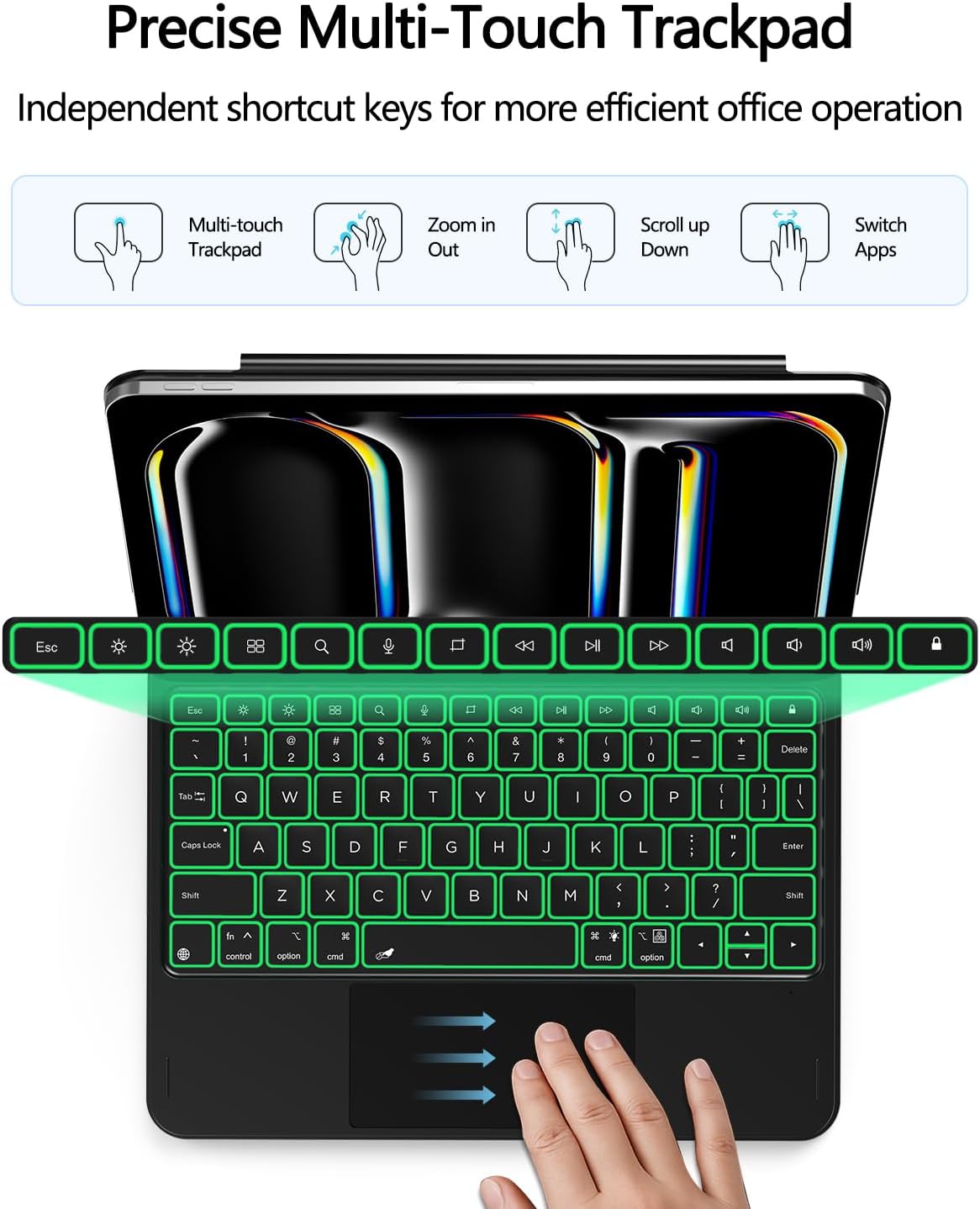 ORDA iPad Pro 11 Inch Case with Keyboard (M4/2024) iPad Pro Magic Keyboard with 7 Colors Backlight,Easy-Set Magnetic Stand,Precise Multi-Gesture Trackpad,Shortcut Keys,Ultra-Slim,On-The-Go Protection