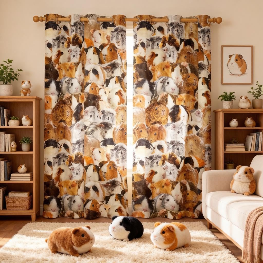 Loussiesd Guinea Pig Curtains for Girls Boys Children Cute Cavy Pattern Window Treatments 3D Lovely Pet Guinea Pigs Window Drapes Room Decor Animal Theme Window Curtain W66*L90 โ image 1