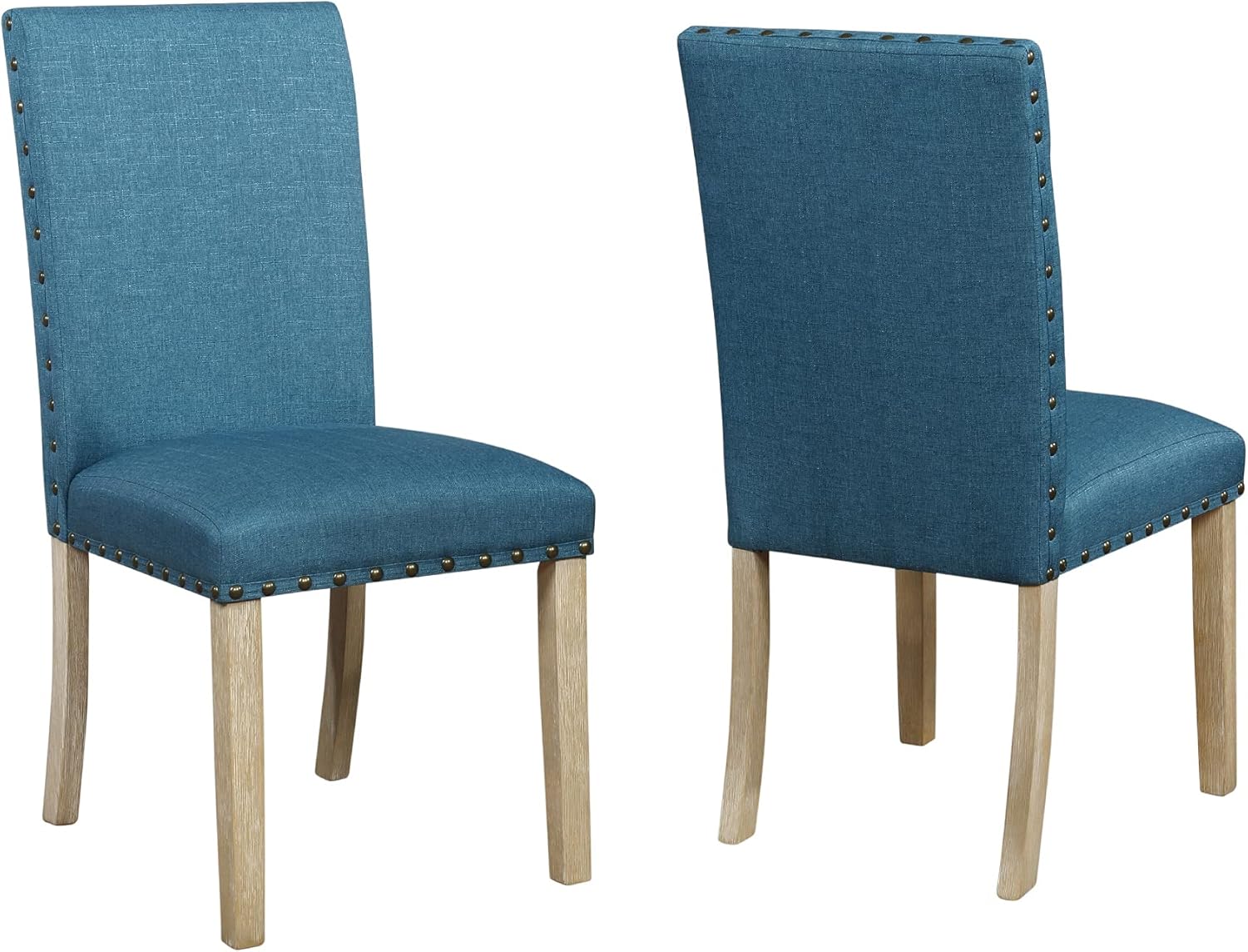Nathaniel Home Upholstered Dining Chair, Solid Wood Legs, Padded seat, Nailhead Trims, Linen Fabric, Ideal for Dining Room, Kitchen, Living Room, Restaurant, Cafe, Set of 2, Black - Chairs