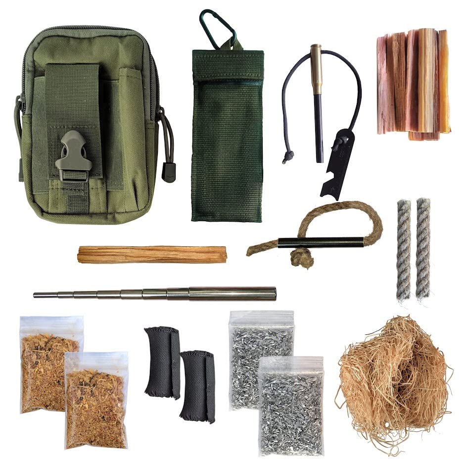 Kaeser Fire Starting Kit Survival Emergency Camping Ferro Rod Magnesium Fatwood Rope Stick Molle Bag