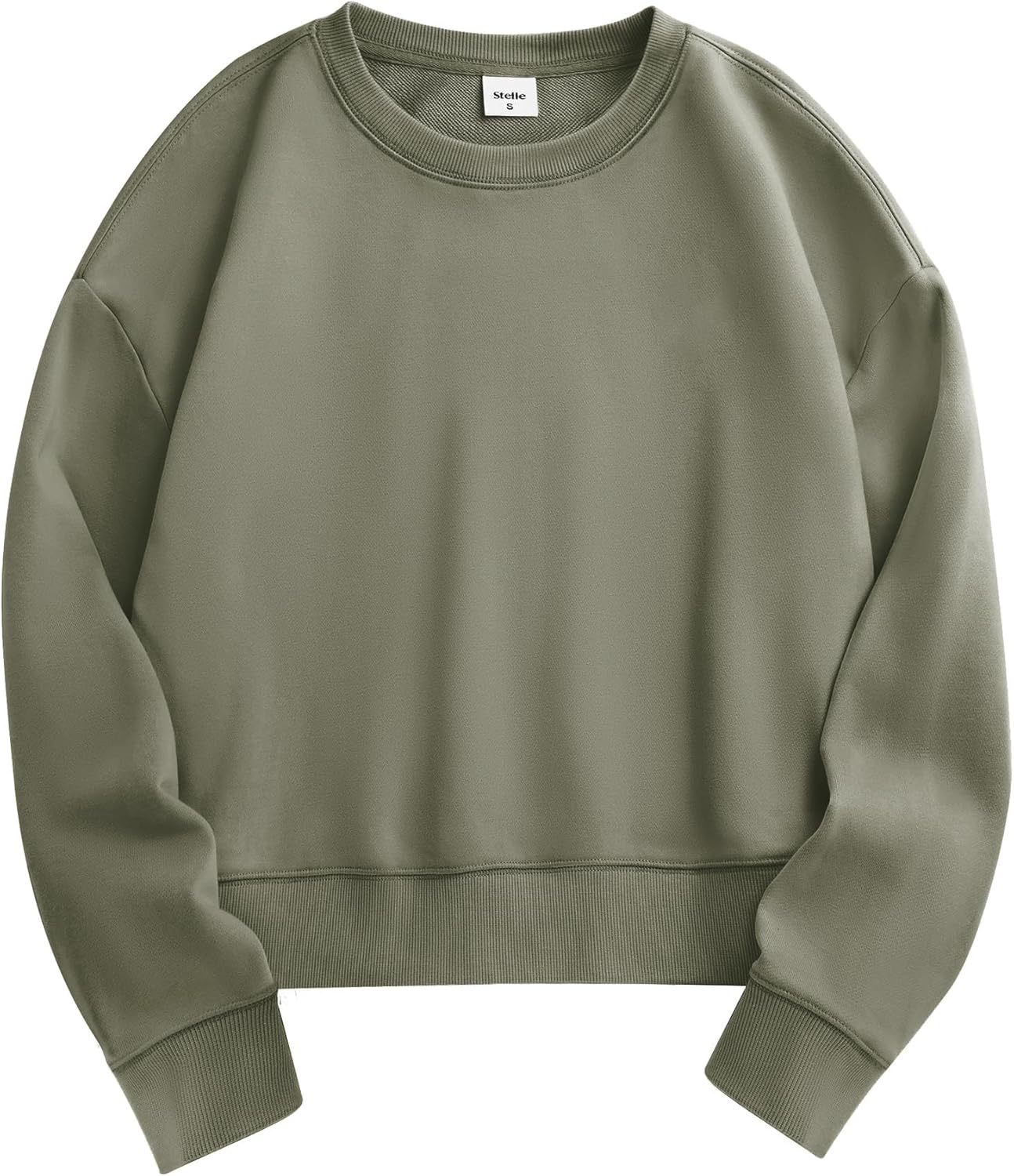 Stelle Cropped Sweatshirts for Women Cotton Long Sleeve Crop Tops Crewneck Pullover Oversized Sweater