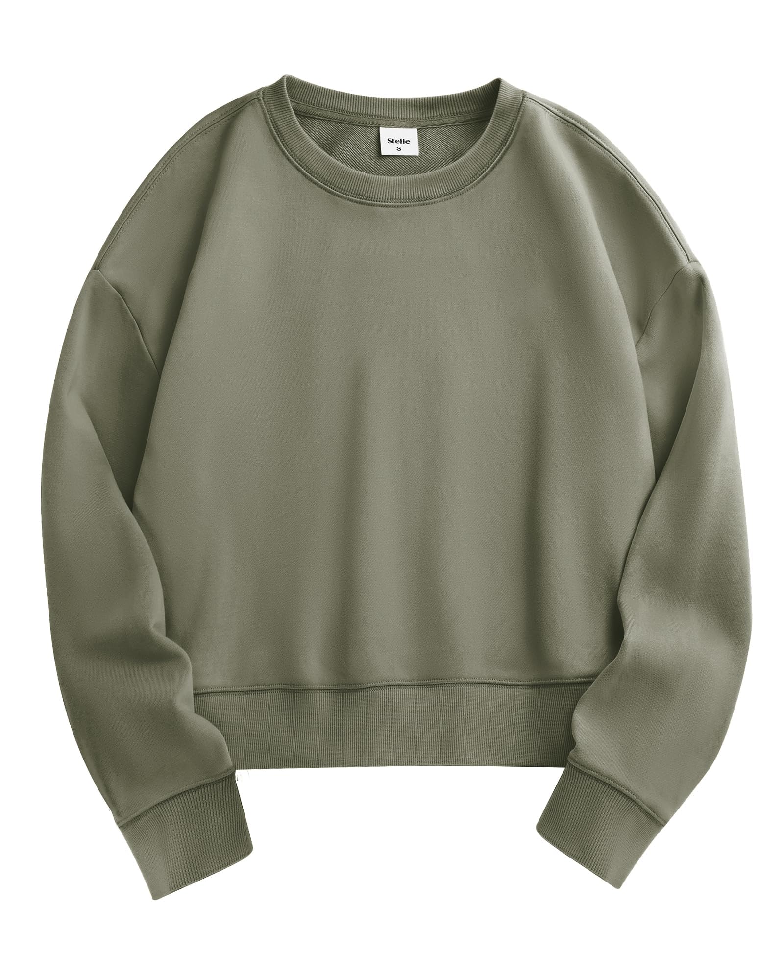 Stelle Cropped Sweatshirts for Women Cotton Long Sleeve Crop Tops Crewneck Pullover Oversized Sweater