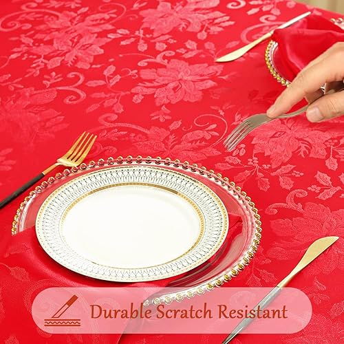 Miniatura 5 de SASTYBALE Mantel de Navidad rectangular de jacquard de flor de pascua roja de 60 x 84 pulgadas, mantel de tela de damasco impermeable para invierno,