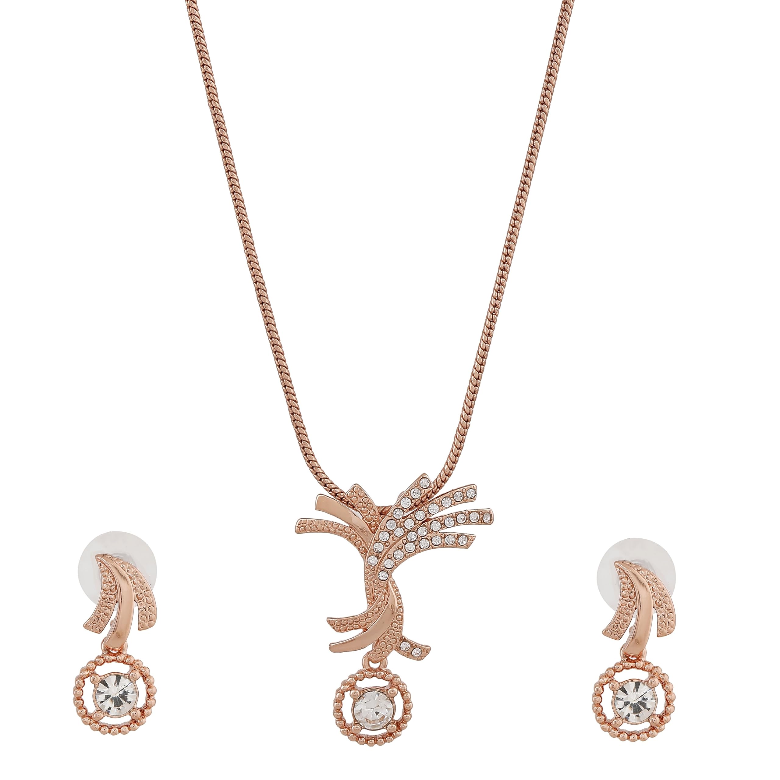 Rose Gold Plated Palm Tree Designer Necklace Set with Crystals for Girls and Women's-image-36