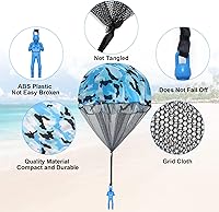 Vista 3 de 10 piezas de juguete de paracaídas, paracaídas azul camuflaje para hombre, sin enredos, lanzar a mano, juguete de paracaidista volador al aire