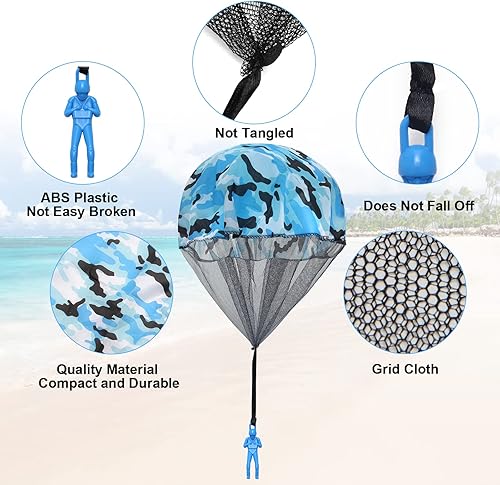 Miniatura 3 de Catcan 10 piezas de juguete de paracaídas de camuflaje azul paracaídas para hombre, juguete de paracaídas sin enredos, lanzamiento de mano al aire