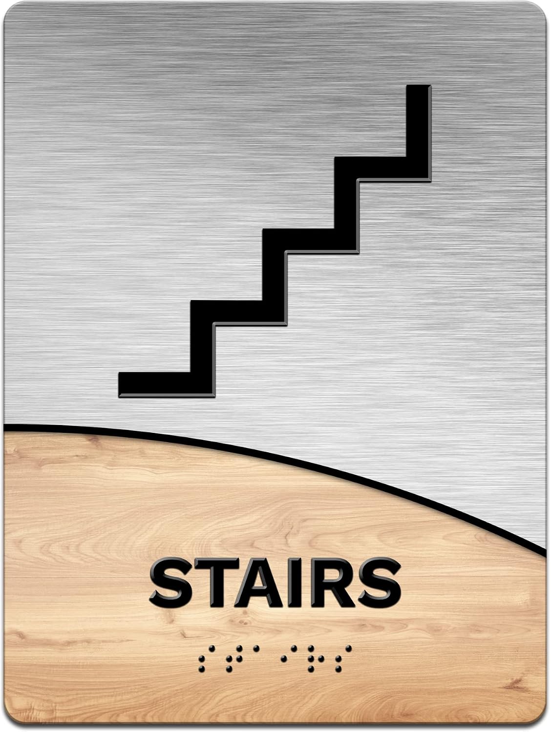 Modern Office Business Restroom Sign - Stairs Sign - 6"x8" Brushed Steel + Wood Look - ADA Compliant