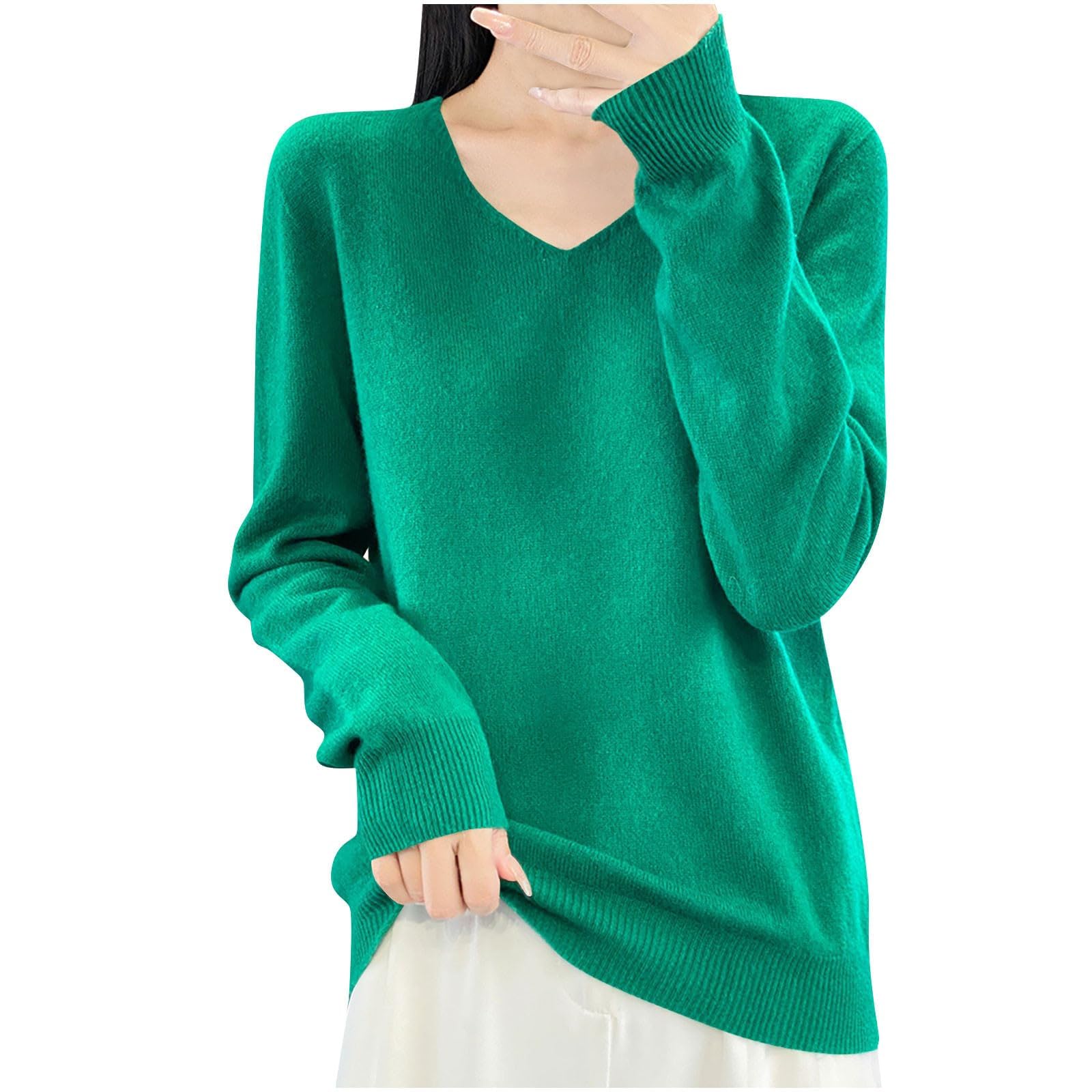 Cashmere Sweater for Women V Neck Long Sleeve Wool Blend Knit Tops Casual Lightweight Warm Cozy Pullover Sweaters