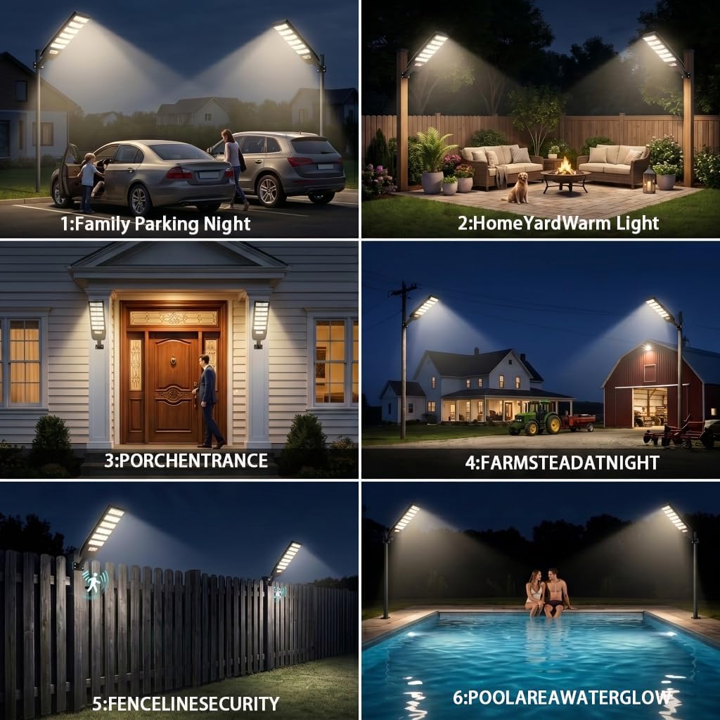 aterproof, 2000LM Solar Street Light with Motion Sensor, 7000K Dusk to Dawn Security Flood Lights IP66, Commercial Outdoor Lighting for Parking Lot, Yard, Driveway, Farm (2 Pack)