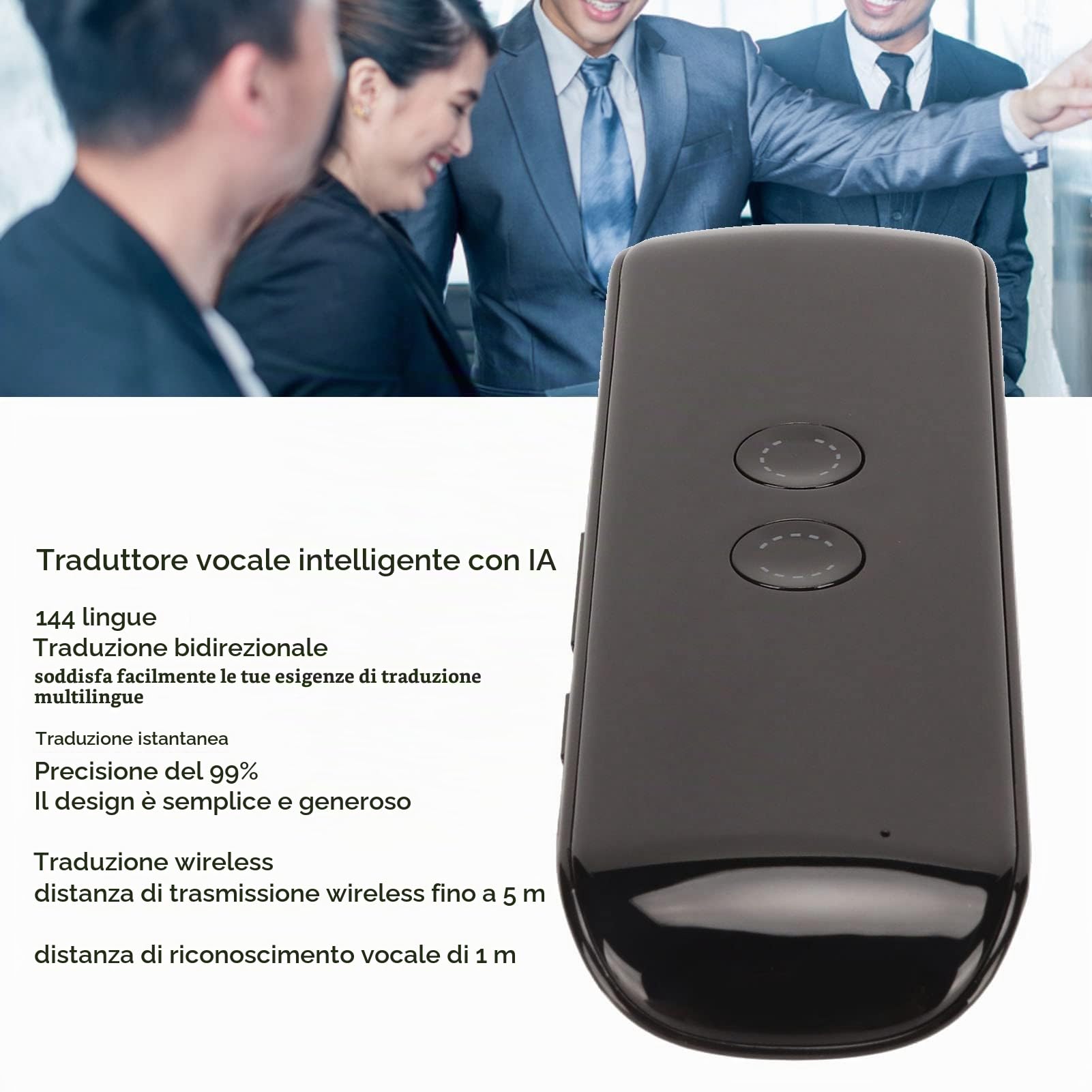 Dispositivo di Traduzione Linguistica, Traduttore Vocale Istantaneo Bidirezionale Intelligente, Traduzione in 144 Lingue Interprete Vocale Bluetooth Intelligente Portatile
