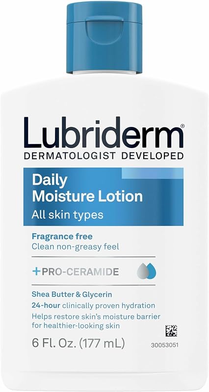 Lubriderm Daily Moisture Hydrating Unscented Body Lotion with Vitamin B5 for Normal to Dry Skin, Non-Greasy and Fragrance-Free Lotion, 6 fl. oz