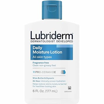 Lubriderm Daily Moisture Hydrating Unscented Body Lotion with Vitamin B5 for Normal to Dry Skin, Non-Greasy and Fragrance-Free Lotion, 6 fl. oz