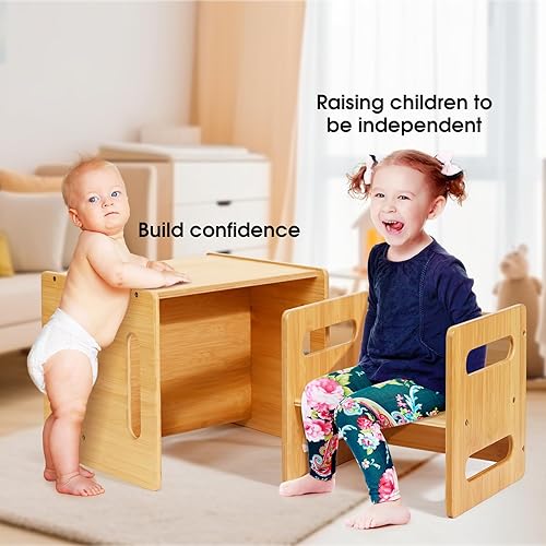 Miniatura 3 de Juego de mesa y silla para niños, mesa y silla de destete Montessori, silla de escritorio pequeña de bambú natural, juego de mesa y silla de