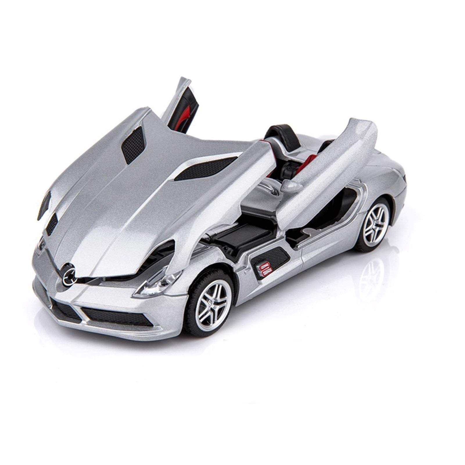 hyysh 1:32 Diecasts & Toy Vehicles Metal Alloy Simulation Model Convertible Sport Car Sound and Light Pull Back Car Toys (Color : Silver, Size : No Box)