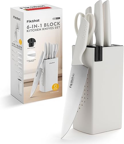 Juego de cuchillos de cocina de 6 piezas con afilador integrado, cuchillas de acero inoxidable de alto carbono aptas para lavavajillas, resistente