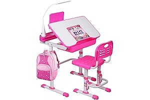 Kids Adjustable Desk and Chair Set with Light and Storage