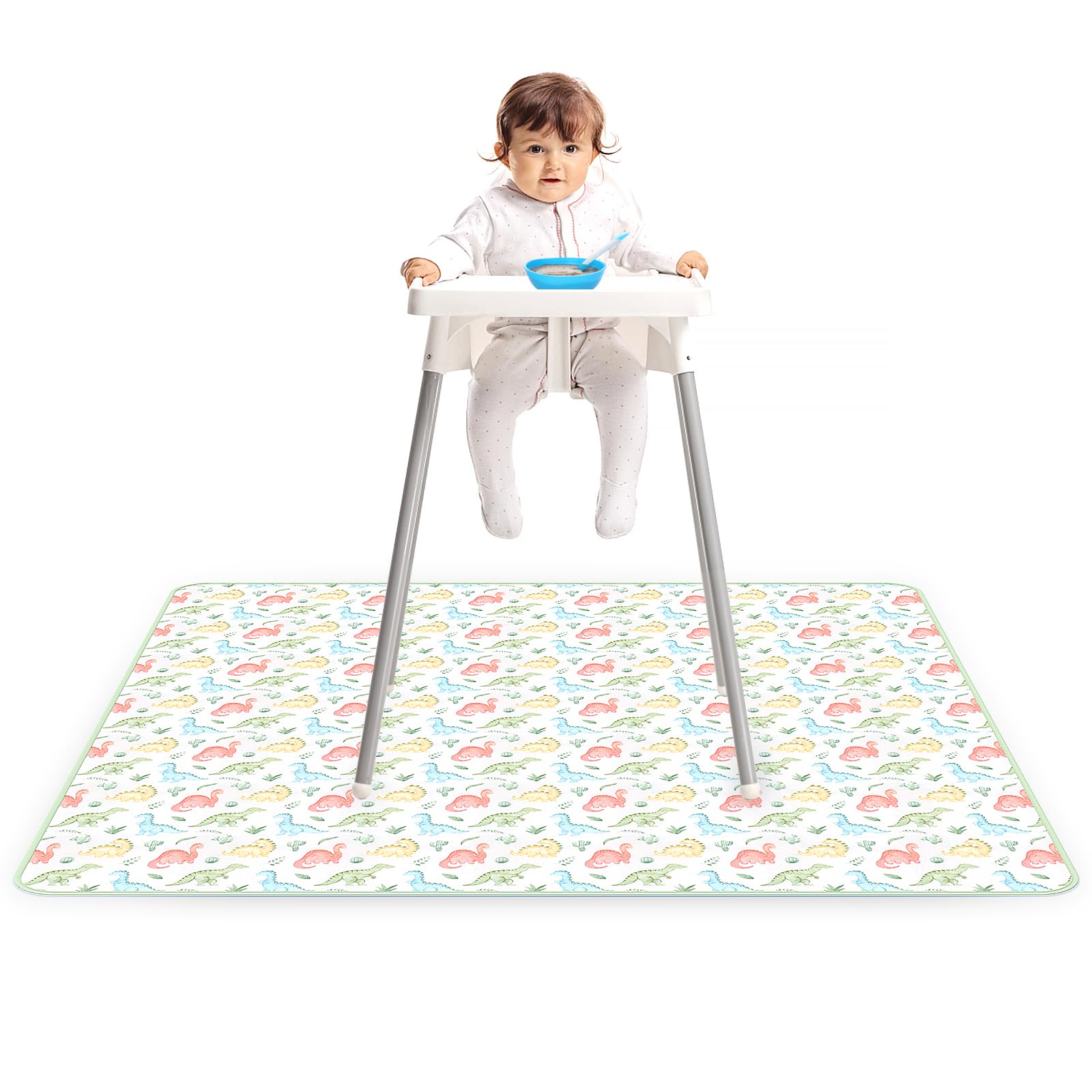 Baby Splash Mat for Under Highchair 130x130cm Waterproof Messy Mat Anti-Slip High Chair Splash Mats Reusable Washable Floor Protector for Feeding, Painting, Craft, Playtime, Picnic and Table Cloth