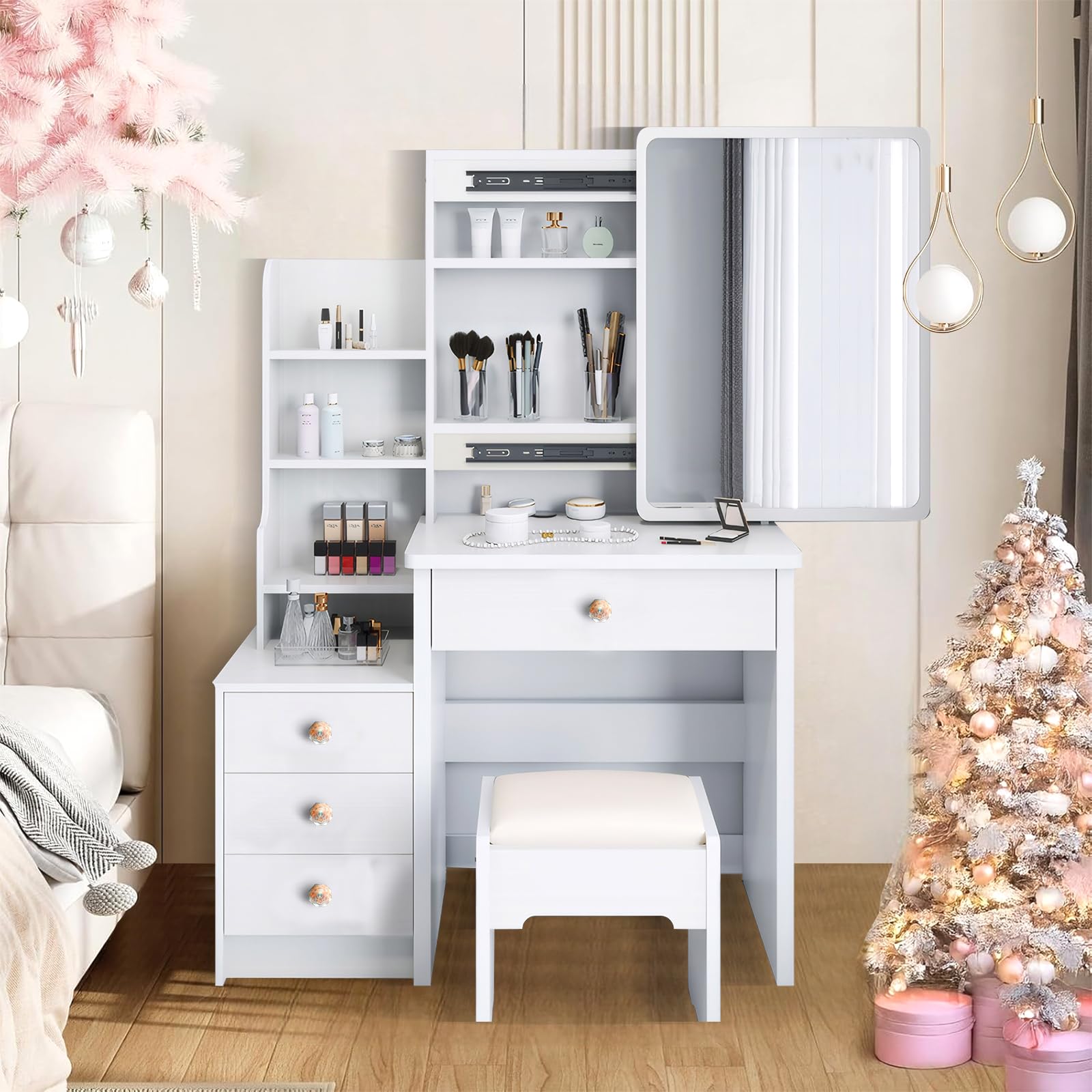 専用❣️ドレッサー 3段 引き出し 収納 コンパクト 化粧台 スライドミラー Amazon｜ドレッサー 鏡台 コンパクト 3段引き出し 収納 化粧台