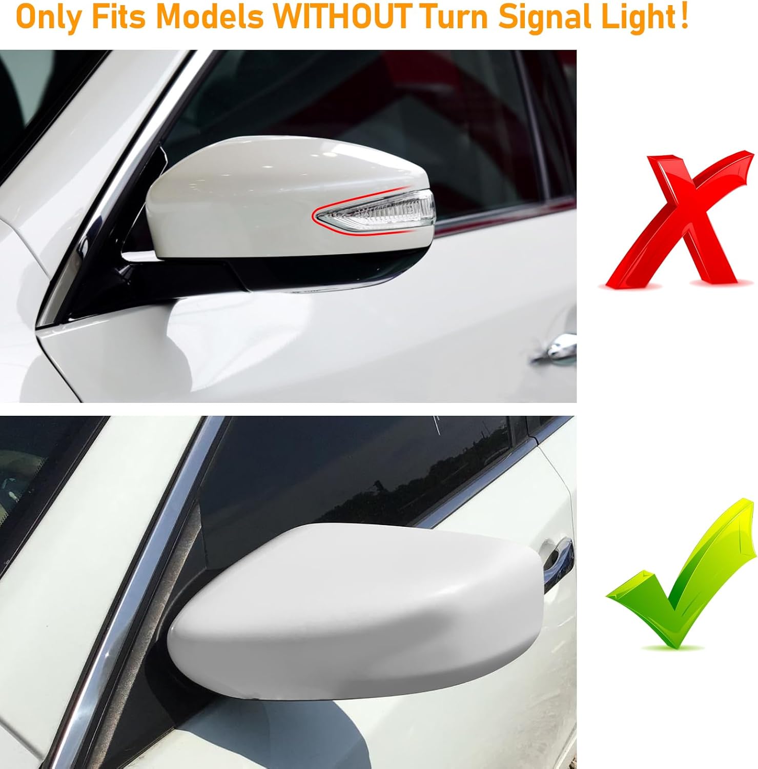 Moonlinks Compatible with Nissan Altima 2013 2014 2015 2016 2017 2018 Mirror Cover Replacement, White Mirror Cap Trim Without Turn Signal Light for Left Driver Side