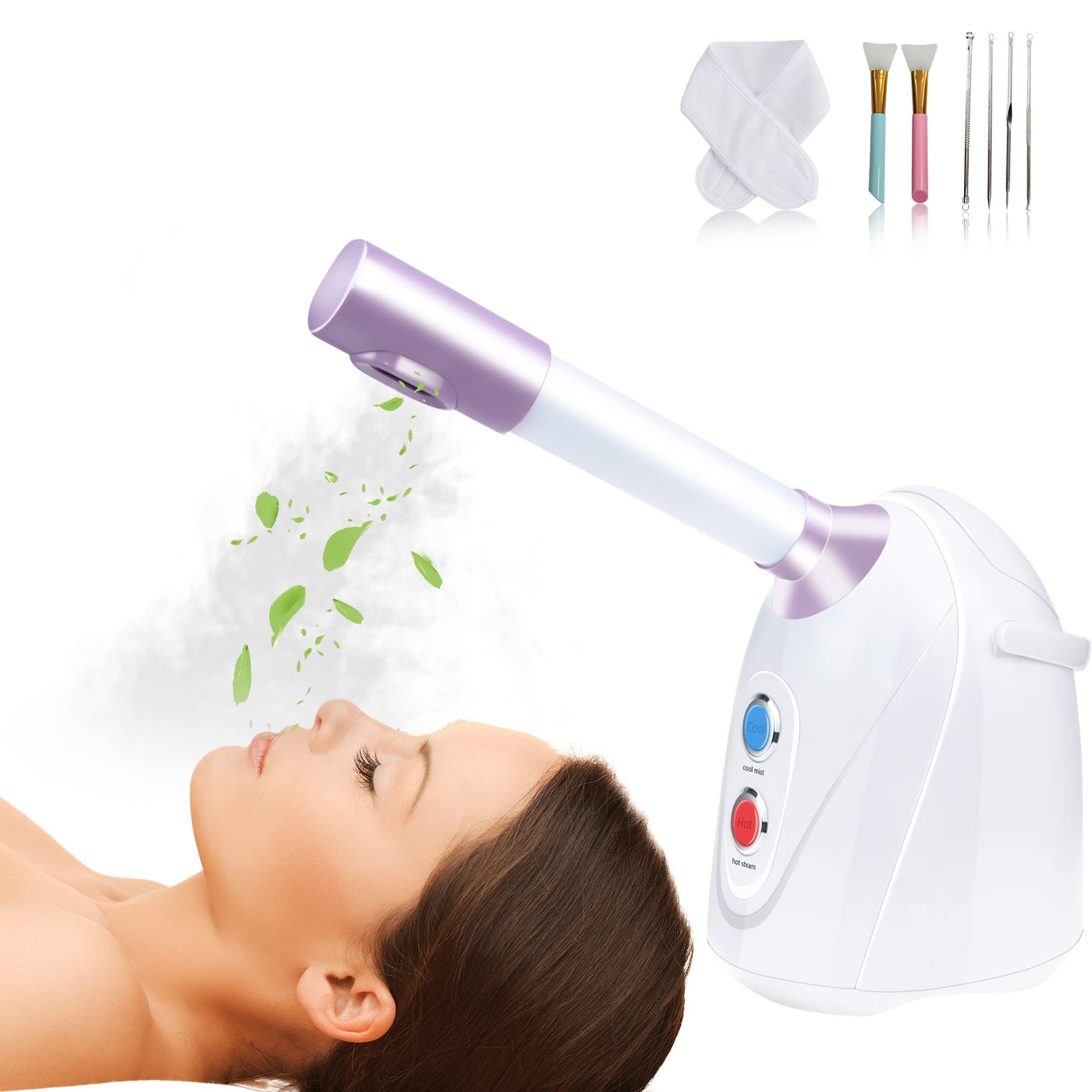 Nano Facial Steamer with Extendable Arm, Cold/Warm/Hot Face Steamer for Facial Spa for Home and Salon, Table Top Face Steam with 7PCS Skin Care Kit