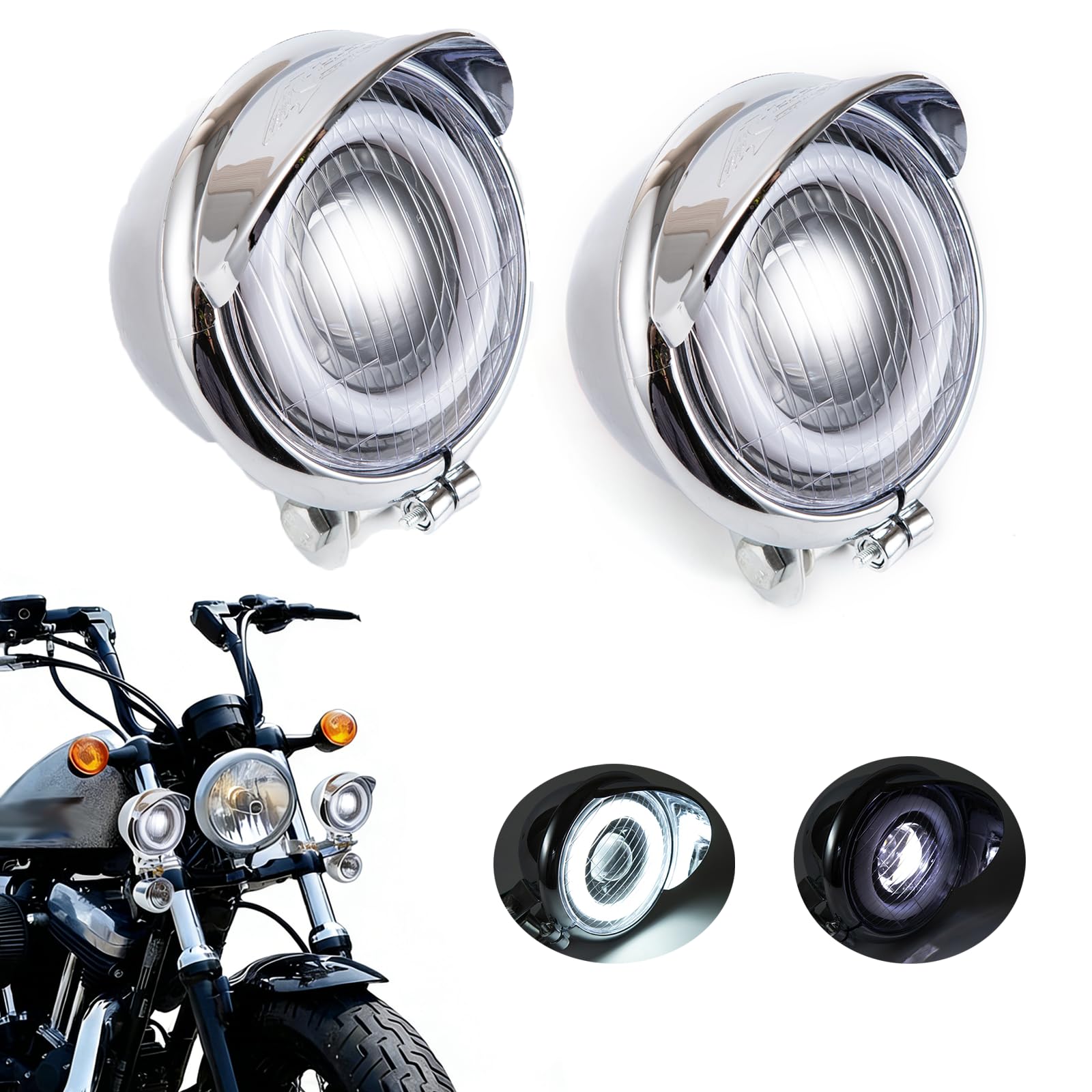 2 Pieces Phares Supplementaires a LED Pour Moto Phares Antibrouillard Universels Pour Motos Compatibles avec Les Choppers les bobbers les Cruisers Les Cafe Racers les Quads et les SUV