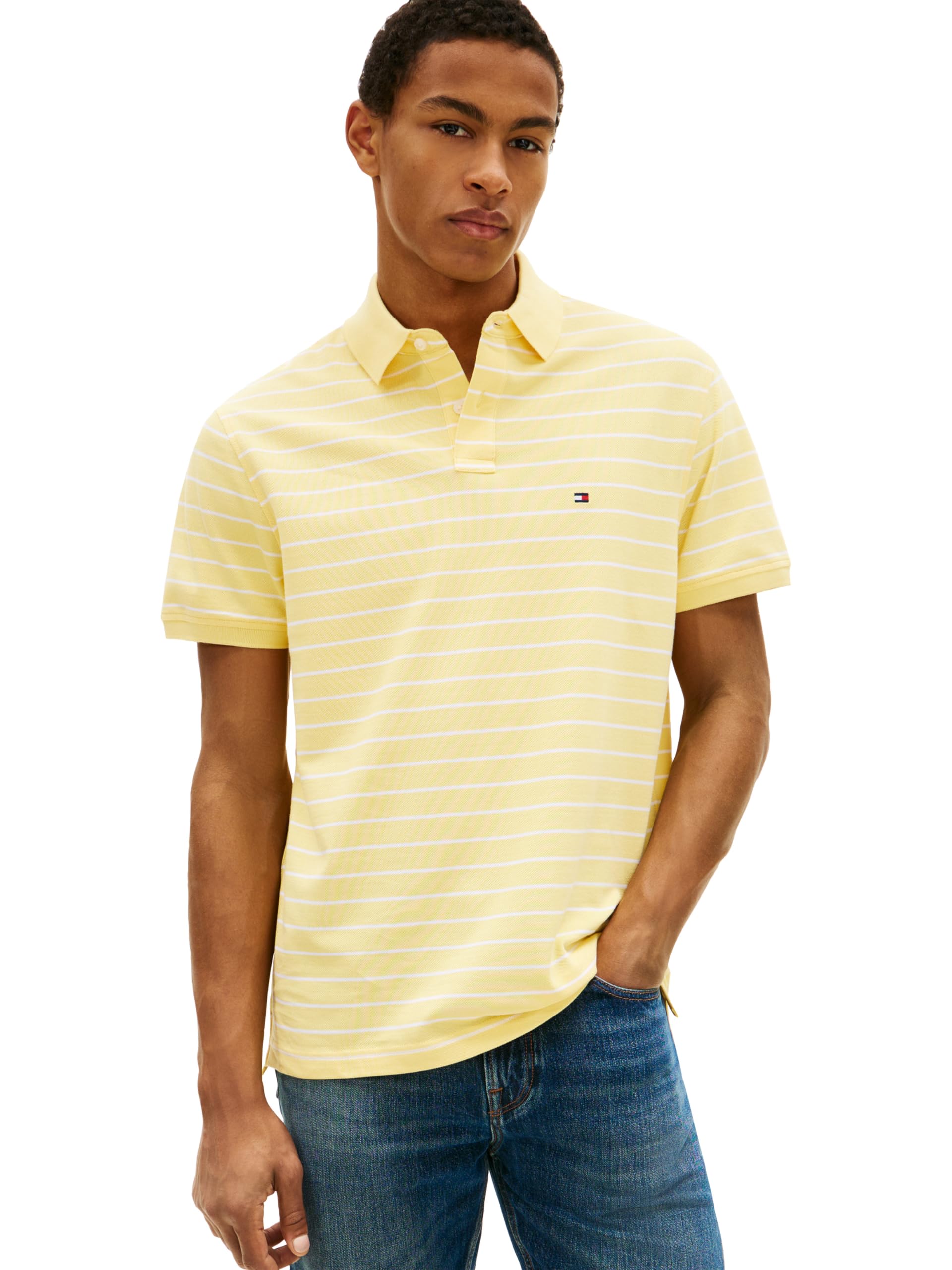 Tommy Hilfiger Men's Short Sleeve Polo Shirts in Classic Fit with Stretch and Organic Pique Cotton