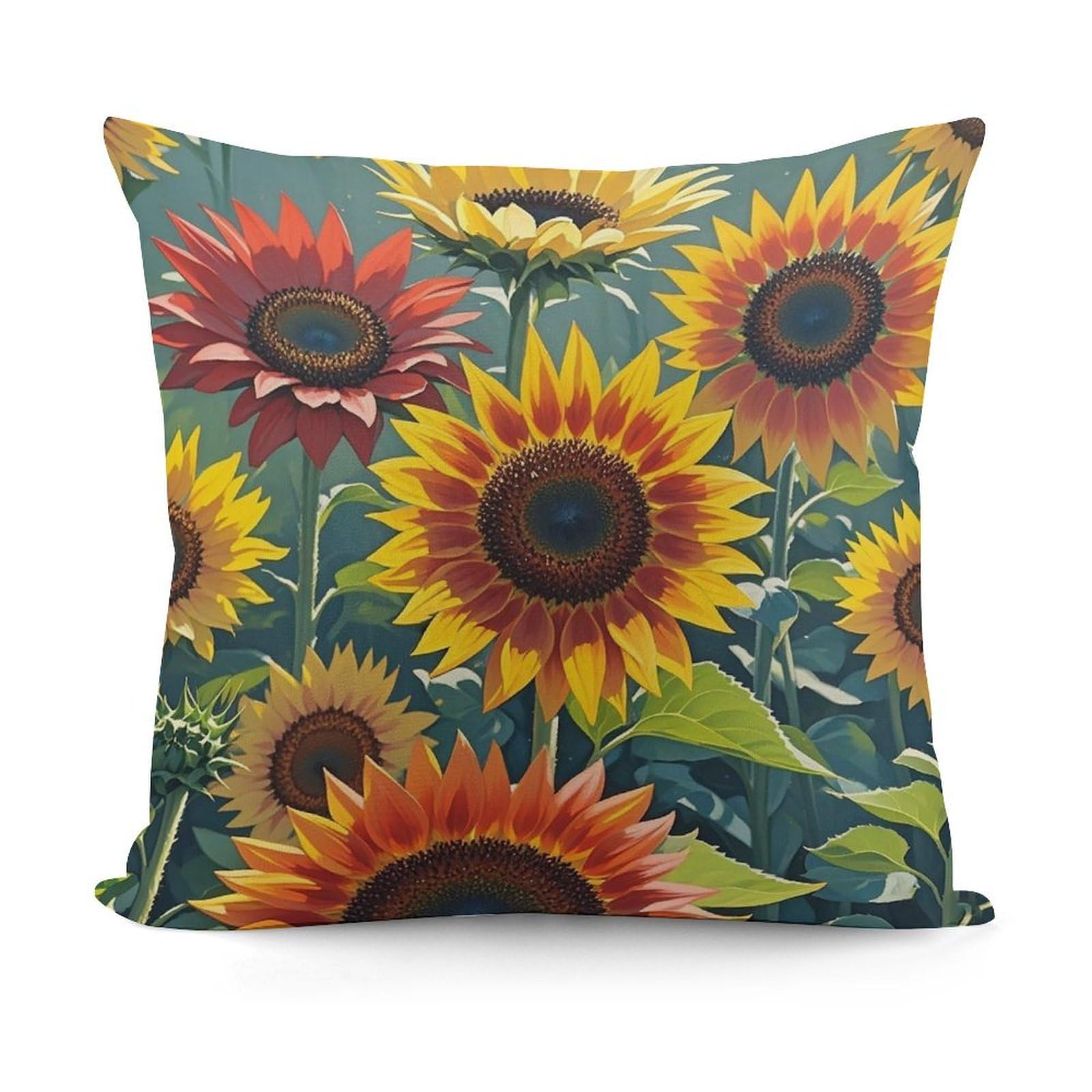 VstaDank Red and Yellow Sunflowers Throw Pillow Cover Soft Square Cushion Cover Art Artwork Pillow Covers Mordern Couch Pillow Covers Decorative Cushion Case for Chair Couch Bedroom Living Room